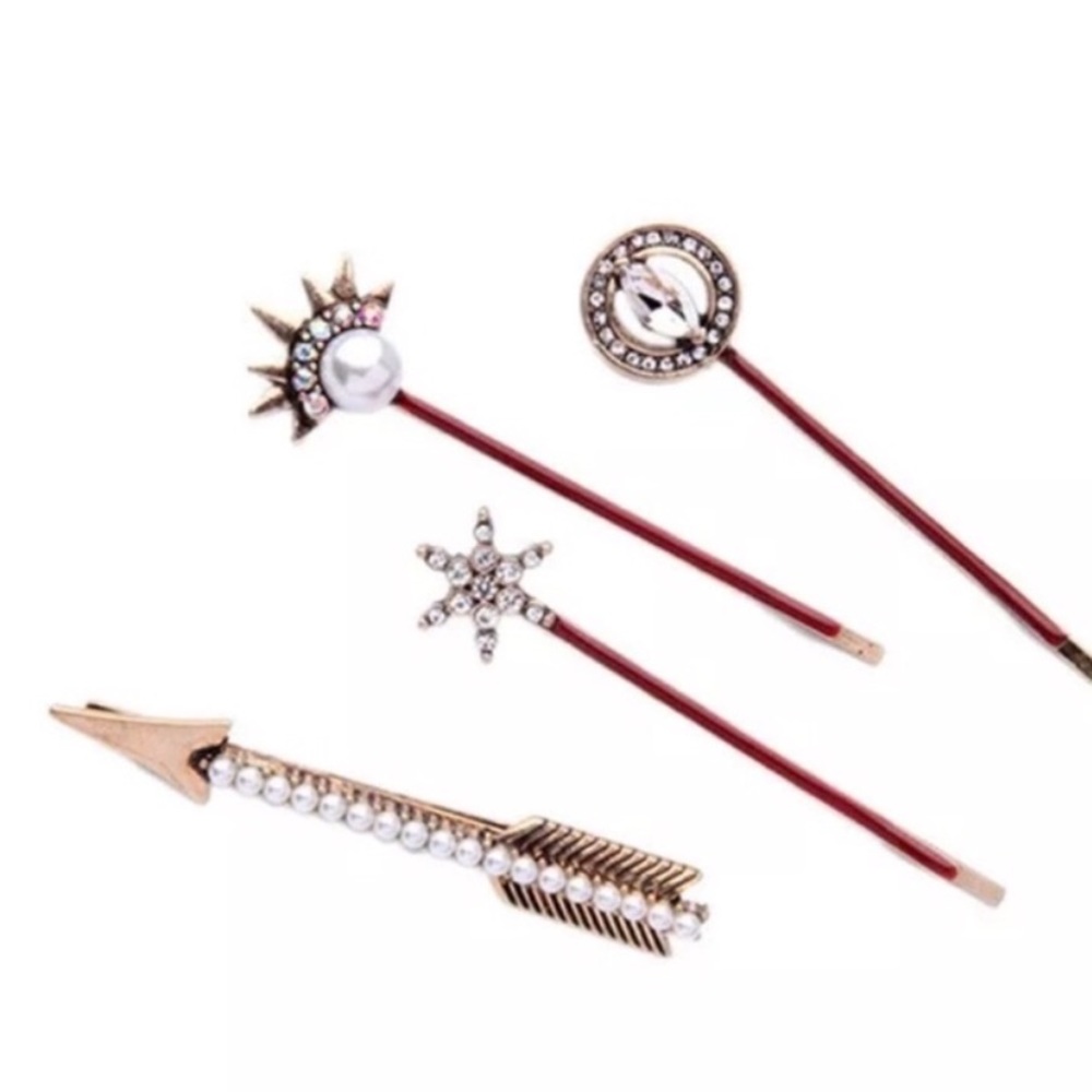 Anthropology Boho Hair pins set pearl rhinestone antique look